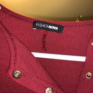 Burgundy Fashion Nova body-con long sleeve dress